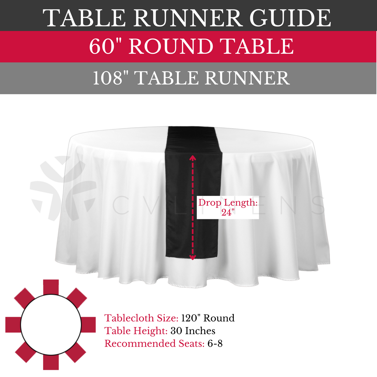 Premium Polyester 120" Round Tablecloth - Black