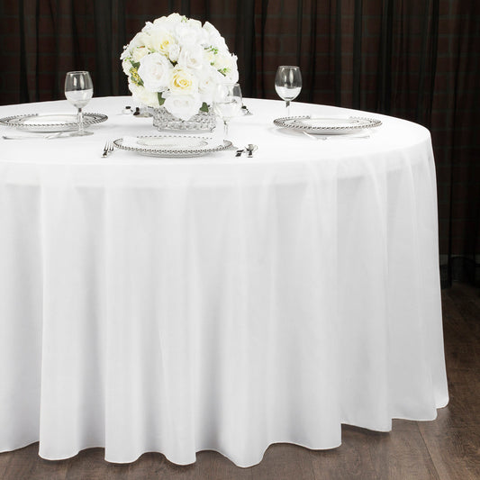 Premium Polyester 120" Round Tablecloth - White